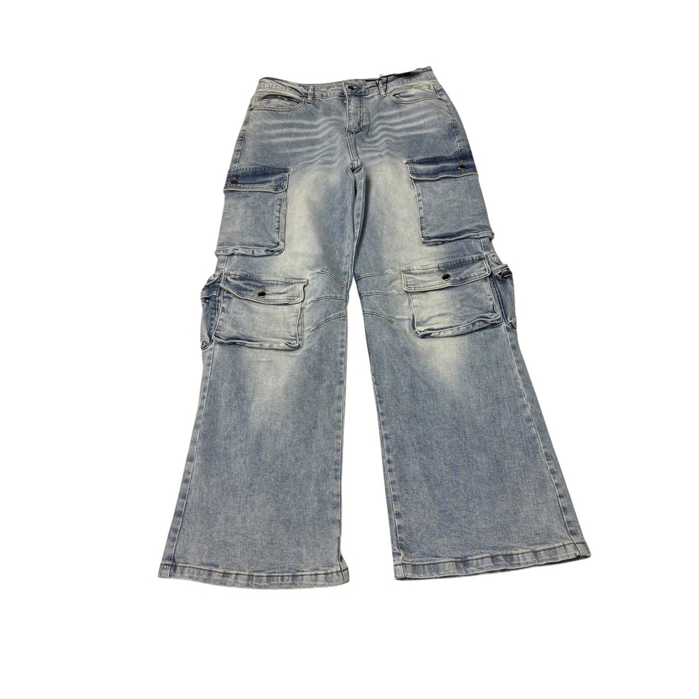NWT Rockstar Original Cortie Blue Baggy Fit Cargo Jeans Mens 34X33 Wide Leg